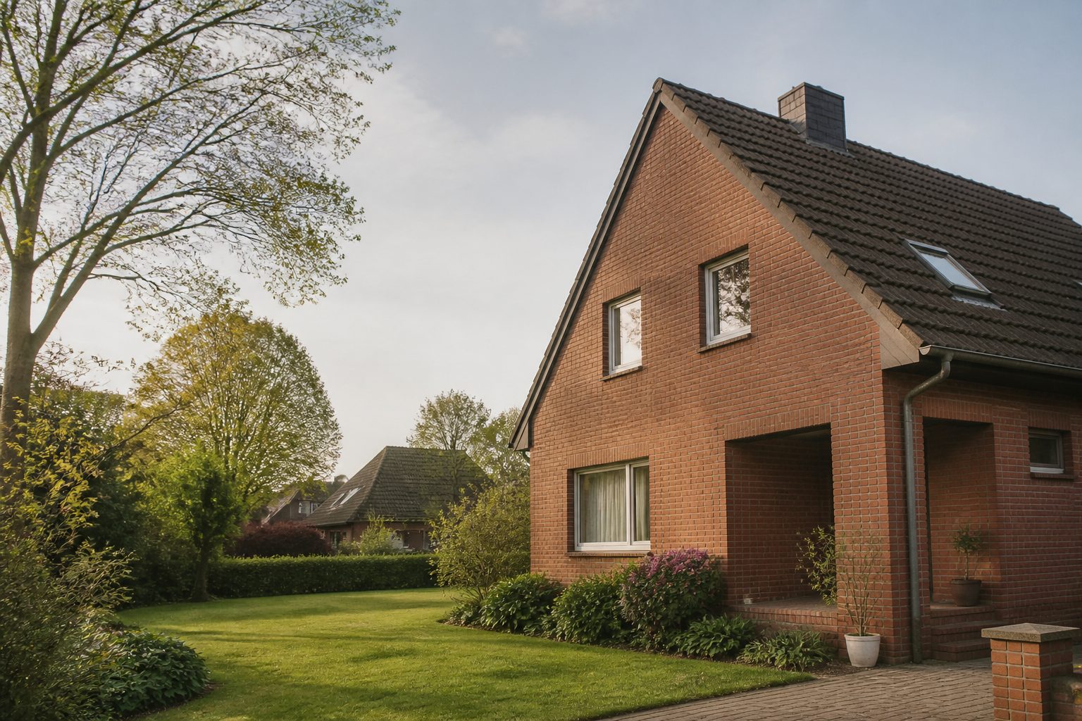 Backsteinhaus mit Garten als neutrales Symbolbild für Wohneigentum in Datteln